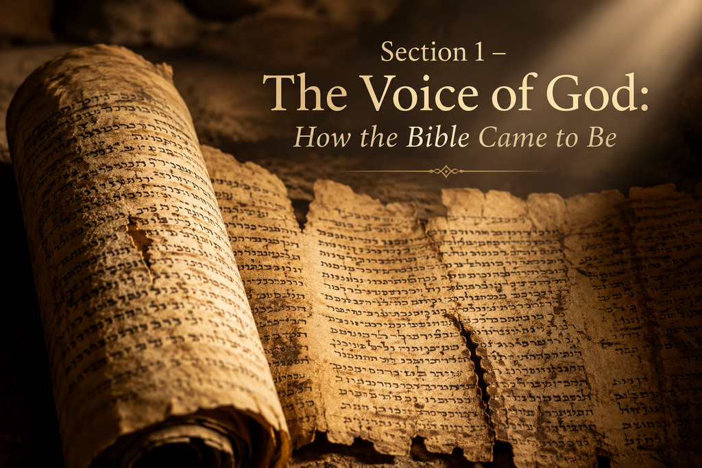 Ancient scroll manuscript with Hebrew text, symbolizing the divine origin of Scripture