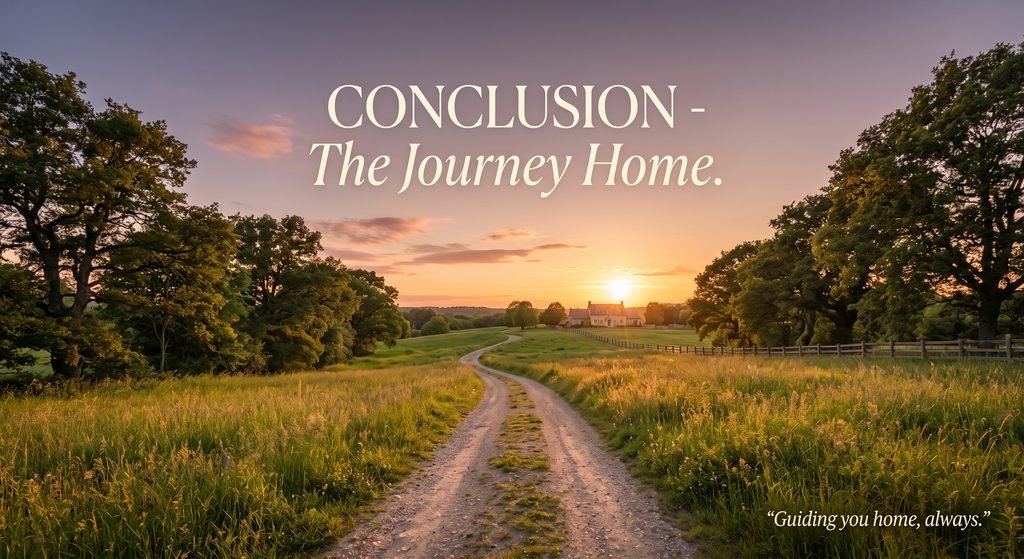 A path through a sunlit field leading toward the horizon at sunset